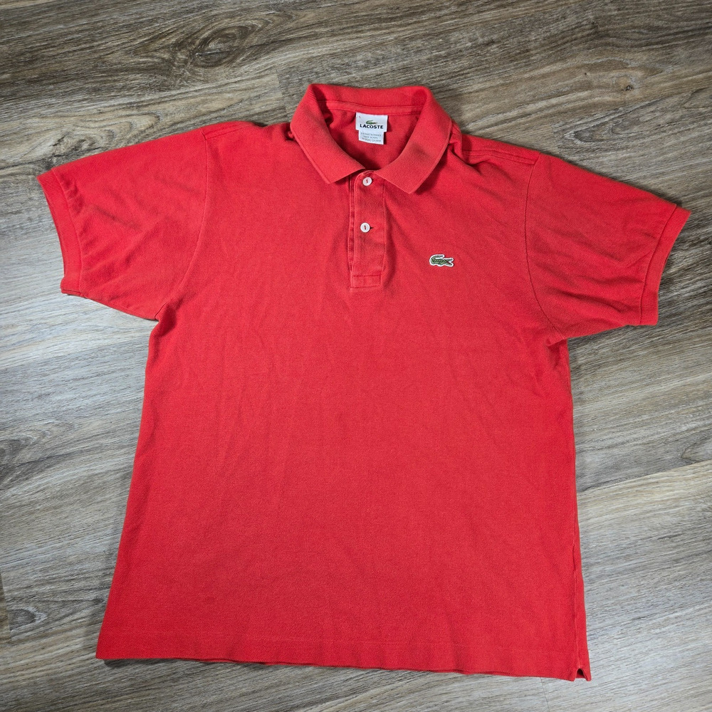 Lacoste Polo Shirt Mens 5 Large Orange Cotton Pique Short Sleeve Preppy Tennis